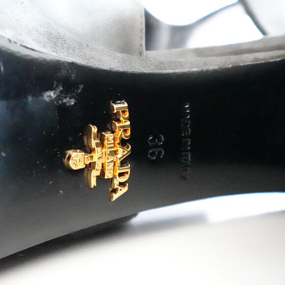 Prada Grey Suede Cutout Suede Peep Toe Platform Sandals - Picture 12 of 12